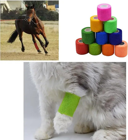 Human & Pet Self-Adherent Bandage - Breathable Elastic Cohesive Wrap for Sports Injuries, Joint Support & Pet Wound Dressing