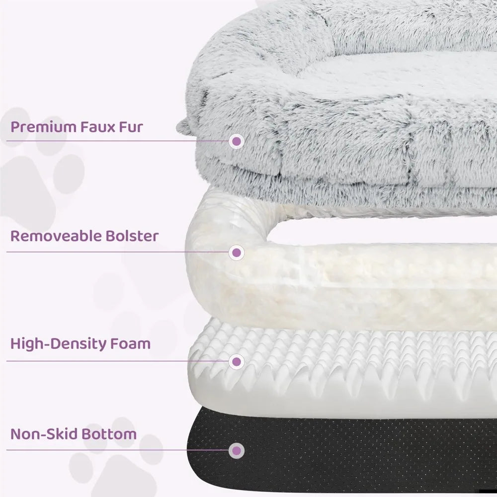 75x43 Inch Orthopedic Human Dog Bed, Waterproof Washable Cover, Soft Calming Lounger for People & Pets