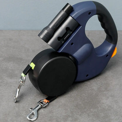 Double Headed Dog Leash Traction Rope with LED Light Retractable Dog Leash for Small Medium Dogs