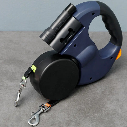 Double Headed Dog Leash Traction Rope with LED Light Retractable Dog Leash for Small Medium Dogs
