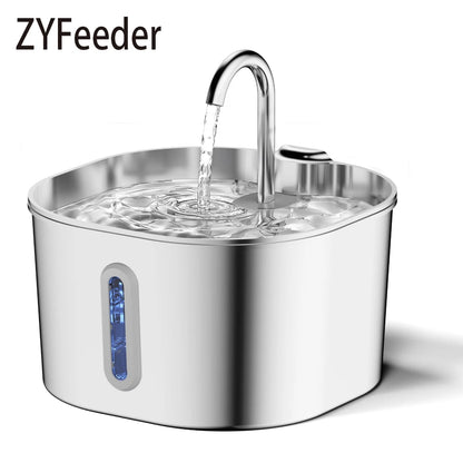 ZYFeeder 2.2L Automatic Cat Water Fountain Square Stainless Steel Dog Water Fountain with window（No 5V 1A Plug）