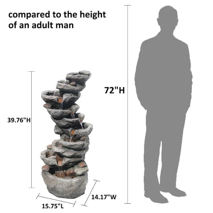 10-Tier Cascading Rock Water Fountain Outdoor Garden Waterfall Fountains Patio Backyard Deck Porch Pond Art Decor, Customized