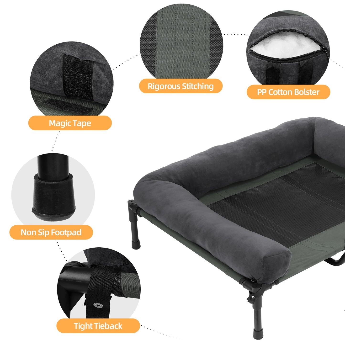 XXL XL Large Cooling Elevated Dog Bed  Indoor Outdoor Raised Sofa Bed with Plush Mat Winter Summer