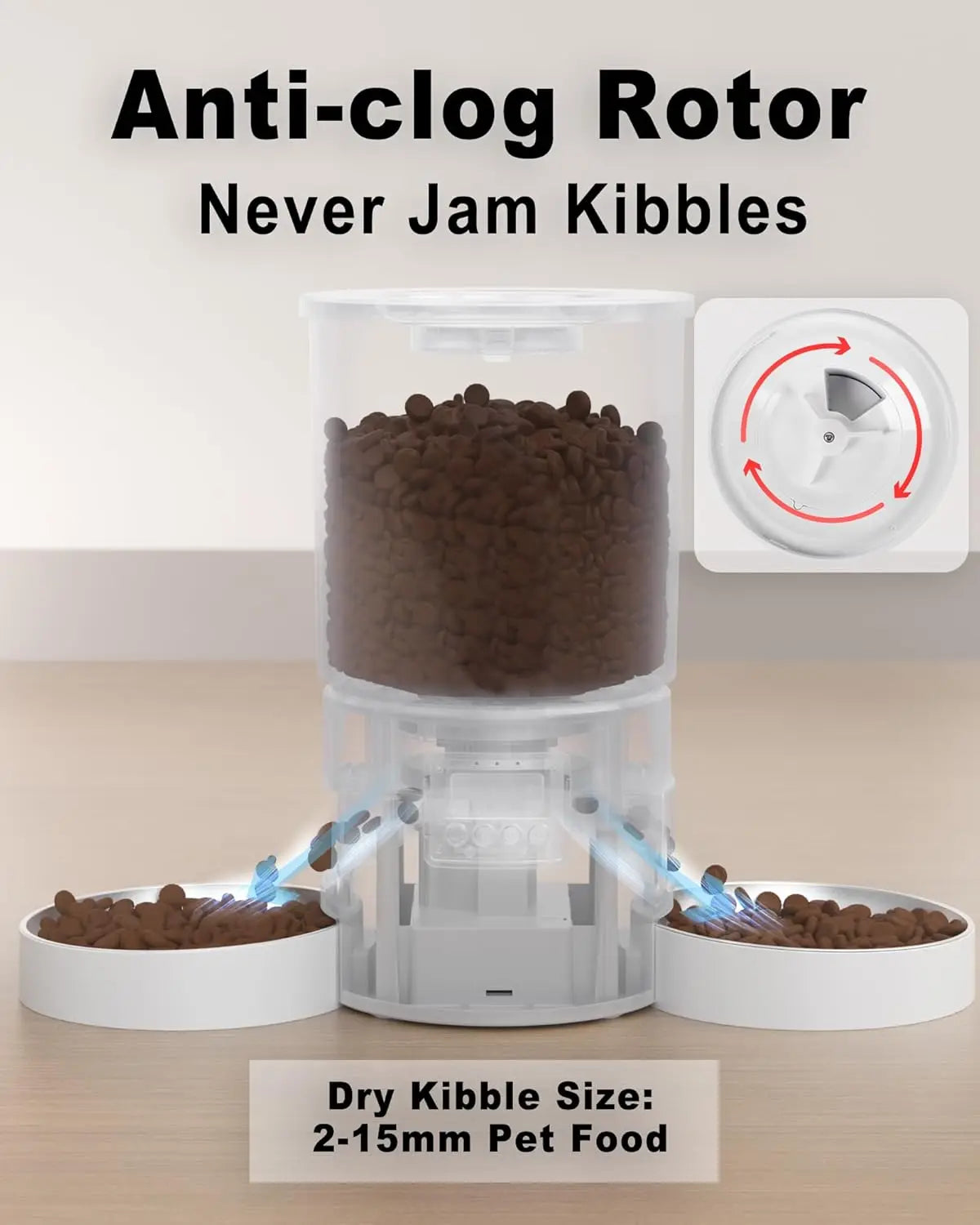 Automatic Cat Feeder with Double Bowls, 4.2L Dry Food Dispenser, Programmable Portion Control, Dual Power Supply