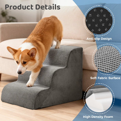 JHK 3-5 Step High-Density Foam Dog Stairs Ramp for Small Dogs Curved Pet Dog Steps Indoor Non-Slip Pet Ramp Stairs