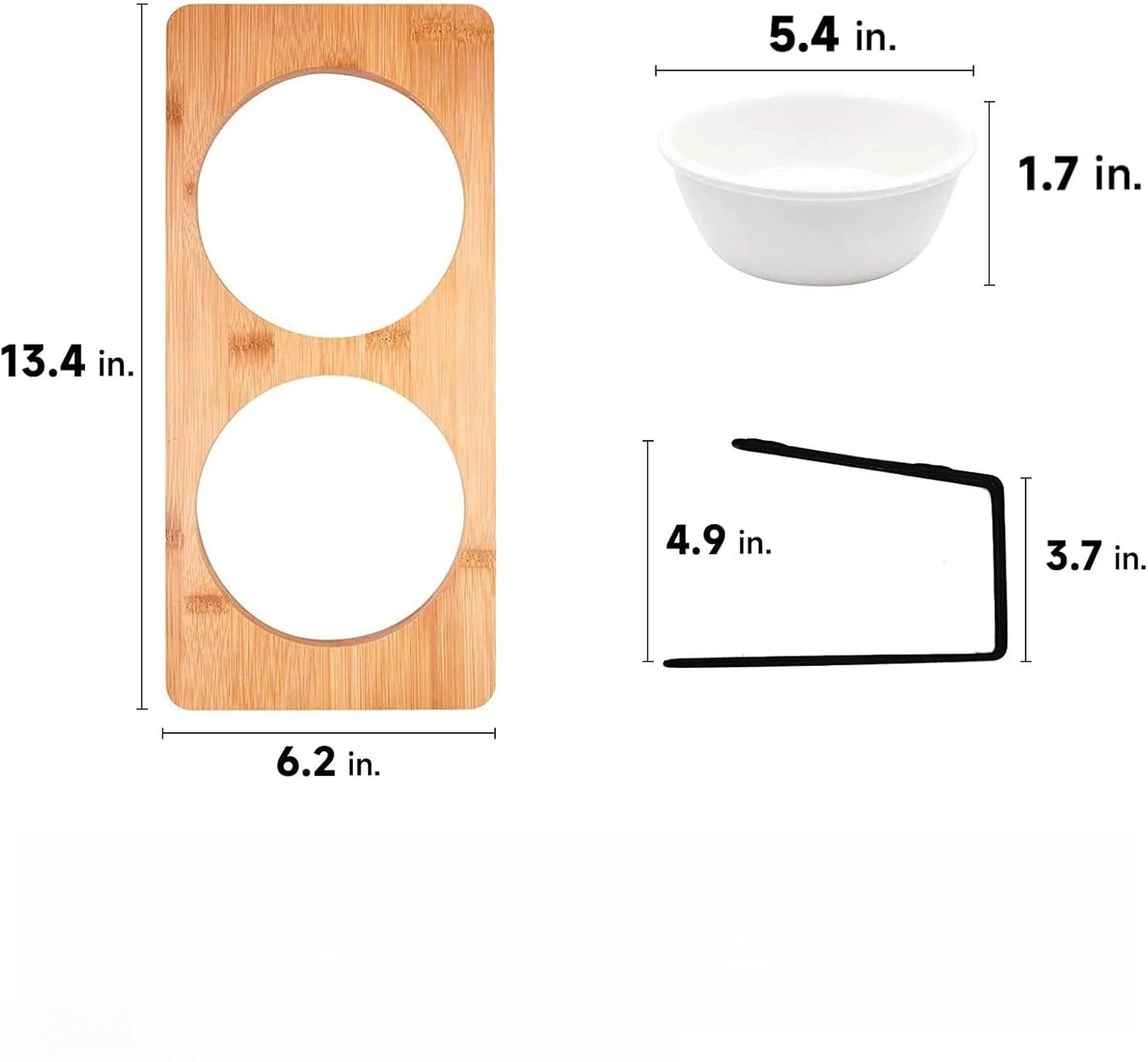 Elevated Cat Ceramic Bowls,15° Tilted Raised Food Feeding Dishes, Solid Bamboo Water Stand Feeder Set for Cats and Puppy