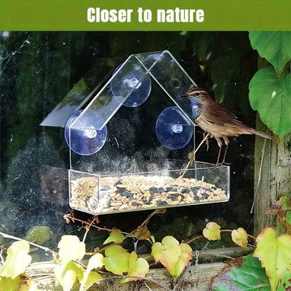 【New style】Transparent Easy-To-tall Suction Cup Bird Feeder - No Drilling Required To Hang On The Wall, Suitable For Indoor/Out