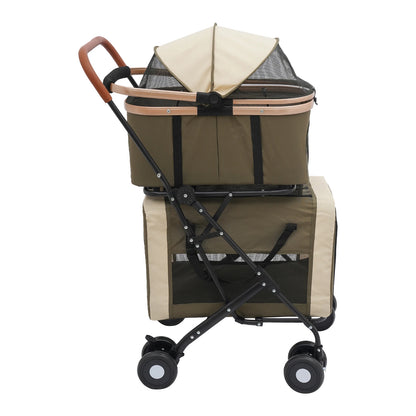 3-in-1 Multifunctional Pet Stroller Foldable Pet Stroller with 2 Pet Carriers for Small & Medium Dogs Bearing 77lbs Safety Lock