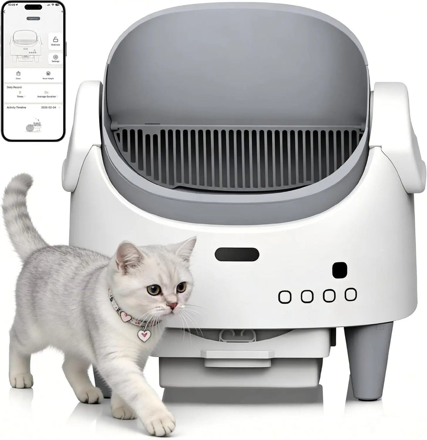 Self-Cleaning Cat Litter Box, Open Top Automatic Litter Box for Multi Cats, Smart App Remote Management with 15 Safety Sensors