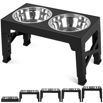 Elevated Dog Bowls with 2 Stainless Steel, Raised Dog Bowl Adjusts to 5 Heights (3.15", 8.66", 9.84",11.02", 12.2