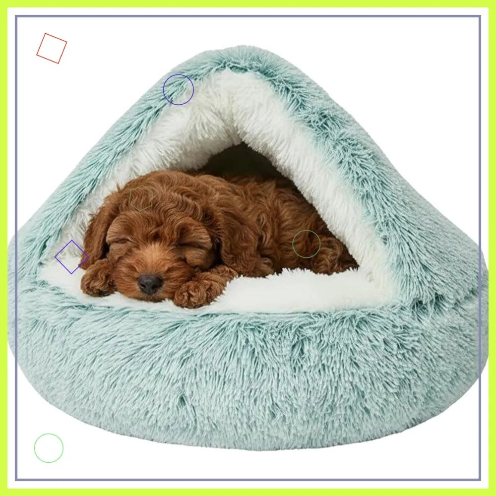 Dual Comfort Dog Bed with Hood, Orthopedic Pet Cave for Anxiety Relief, Chew-Proof & Washable (Green, 20in)