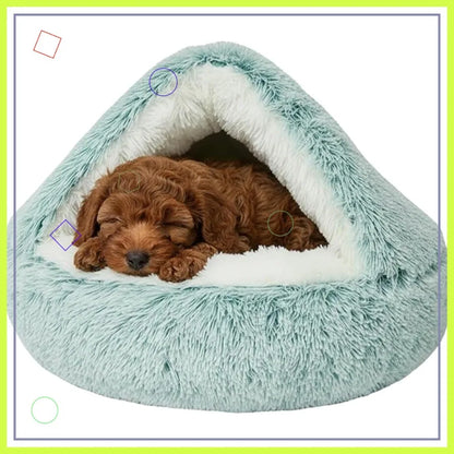 Dual Comfort Dog Bed with Hood, Orthopedic Pet Cave for Anxiety Relief, Chew-Proof & Washable (Green, 20in)