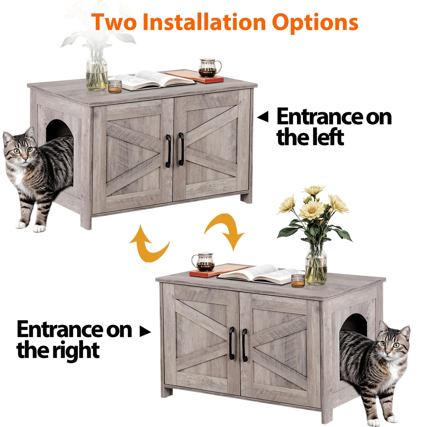 Cat Litter Box Enclosure Litter Box Furniture Hidden Wood Litter Cabinet Greige