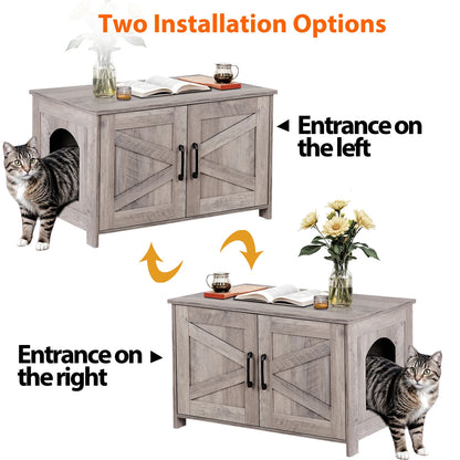 Cat Litter Box Enclosure Litter Box Furniture Hidden Wood Litter Cabinet Greige