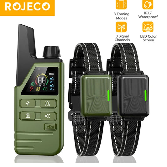 ROJECO Electric Dog Training Collar Remote Control Rechargeable Bark Control Stop Shock Collar