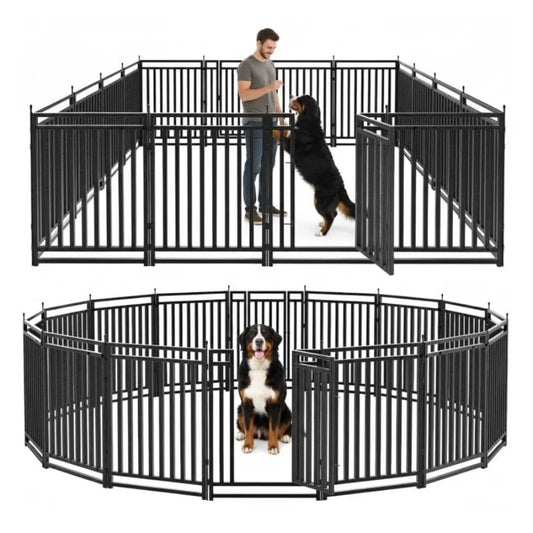Dog Playpen Dog Fence Outdoor for Yard"H with Sturdy Portable Puppy Playpen for Indoor Outdoor RV Camping Use - Black Silver