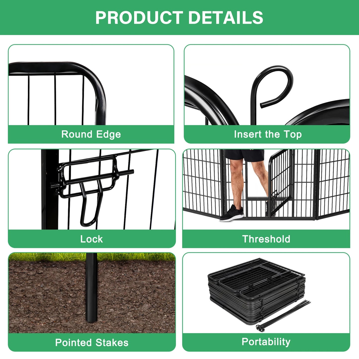 Dog Playpen 16 Panel Foldable Metal Pet Exercise Pen 24 Inch Outdoor Yard Camping Puppy Containment Fence Portable Pet