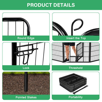 Dog Playpen 16 Panel Foldable Metal Pet Exercise Pen 24 Inch Outdoor Yard Camping Puppy Containment Fence Portable Pet