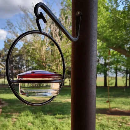 Hummingbird Drinker Feeder Attract Birds Bird Feeder Ant Bee Proof with Red Glass Bowl for Outside Garden Backyard Patio Deck