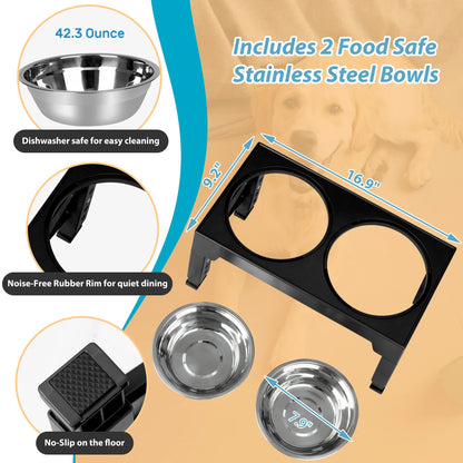 Elevated Dog Bowls with 2 Stainless Steel, Raised Dog Bowl Adjusts to 5 Heights (3.15", 8.66", 9.84",11.02", 12.2