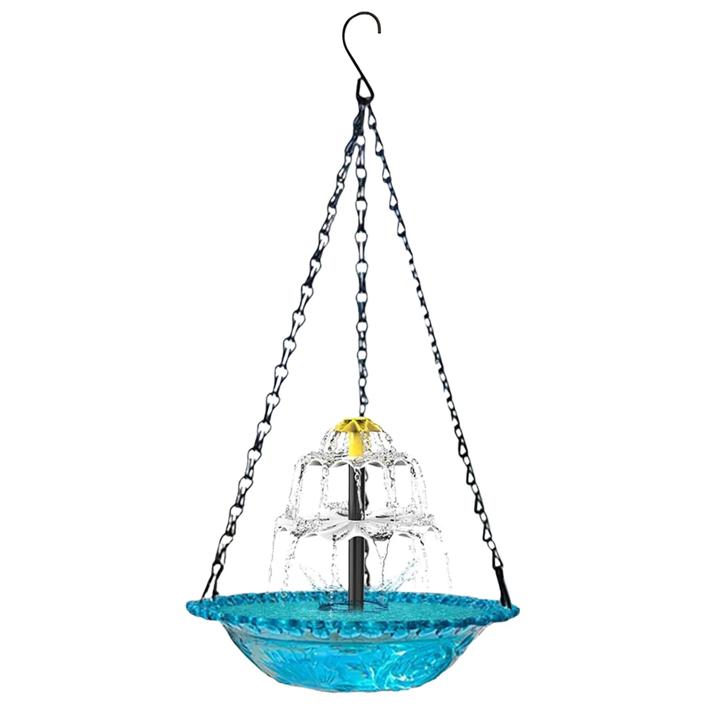 Bird Feeder Hanging Bird Bath with Fountain Outdoor Bird Drinking Tray with Hook for Garden Backyard Yard Patio Wildlife Feeder