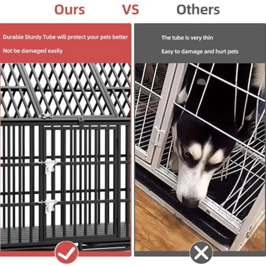 54 inch Heavy Duty Indestructible Dog Crate with 2 Bowls, Escape Proof Double Door Dog Kennel for Large Giant Dogs with Wheels
