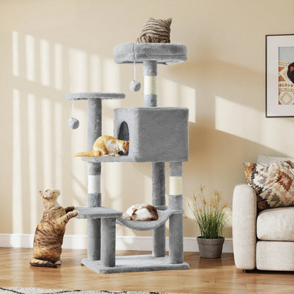 JHK 44In Cat Tree Tall Multi-Cat Climbing Tower, Scratching Posts Stable House for Indoor Cat