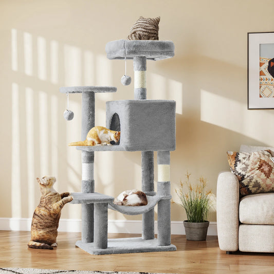 JHK 44In Cat Tree Tall Multi-Cat Climbing Tower, Scratching Posts Stable House for Indoor Cat