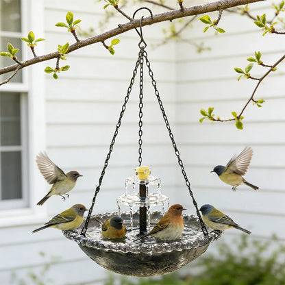 Bird Feeder Hanging Bird Bath with Fountain Outdoor Bird Drinking Tray with Hook for Garden Backyard Yard Patio Wildlife Feeder