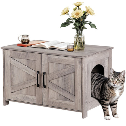 Cat Litter Box Enclosure Litter Box Furniture Hidden Wood Litter Cabinet Greige