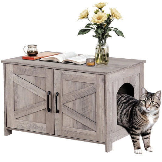 Cat Litter Box Enclosure Litter Box Furniture Hidden Wood Litter Cabinet Greige