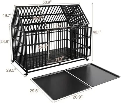 54 Heavy Duty Dog Crate with Mat, Escape Proof Dog Kennel Indoor, High Anxiety Dog Cage with Double