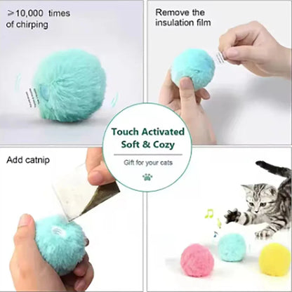 Plush Interactive Ball Cat Toy Electric Sound Catnip Training Touch Sounding Pet Product Squeak Ball Fluffy Toys