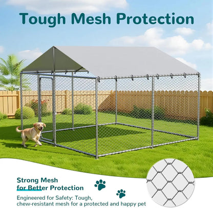 10'x10' Large Outdoor Dog Kennel Outside for Large Dogs, Heavy Duty Dog Enclosure with Wire Mesh