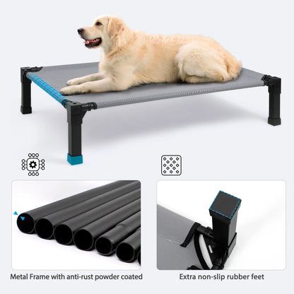 Elevated Dog Bed, Cooling Raised Pet Cot with Chew Proof Washable Breathable Mesh and Metal Frame, Portable.