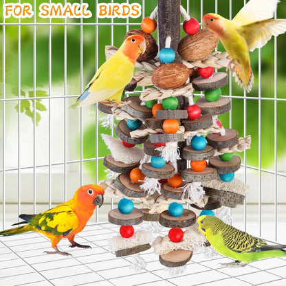 Large Parrot Toys Bird Chewing Toys-Natural Nuts Corn Loofah Wooden Bird Cage Toy for African Grey,Macaws,Conure,Cokatoos,Cockat