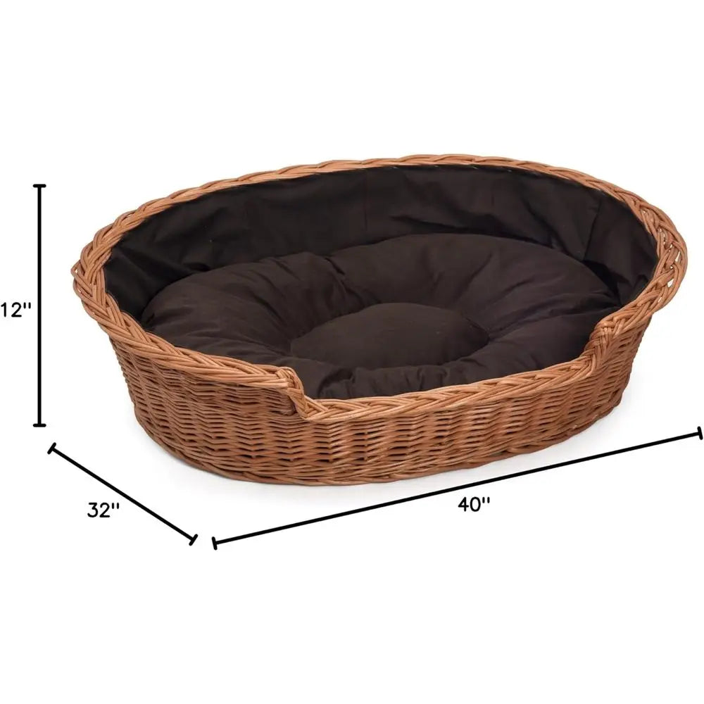 Extra Large Wicker Dog Bed with Cushion